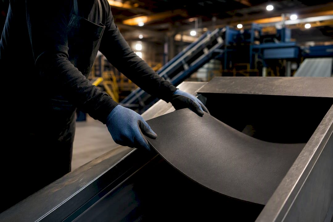 Specialist facility sorting flexible rubber material