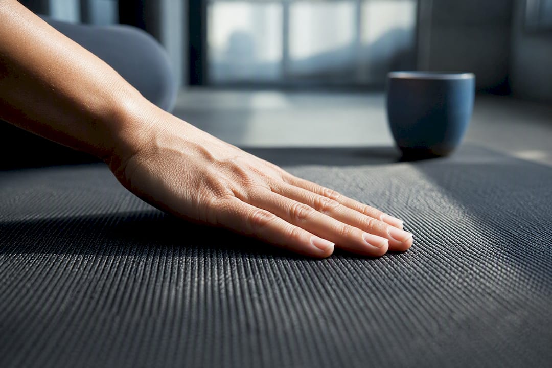 Palm testing textured yoga mat grip