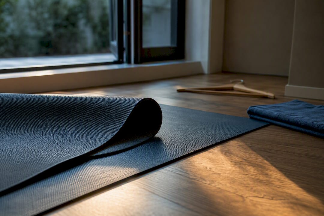 Yoga mat airing beside an open window