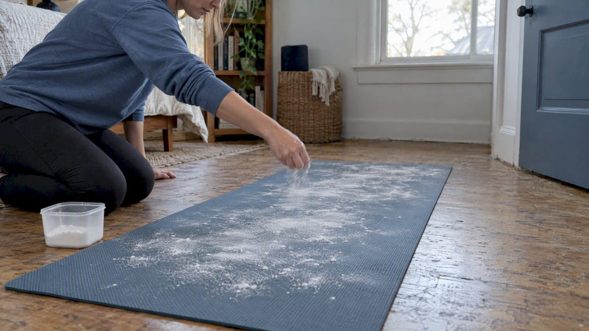 Baking soda dusted across a yoga mat