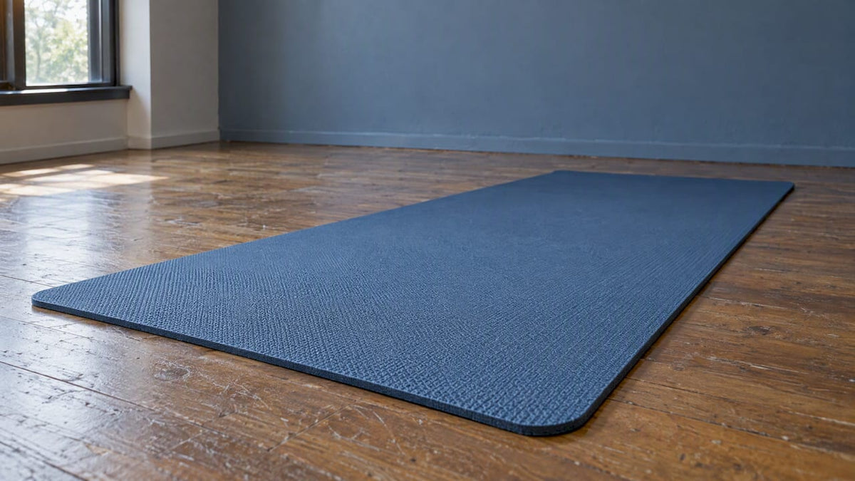Natural rubber yoga mat showing textured surface