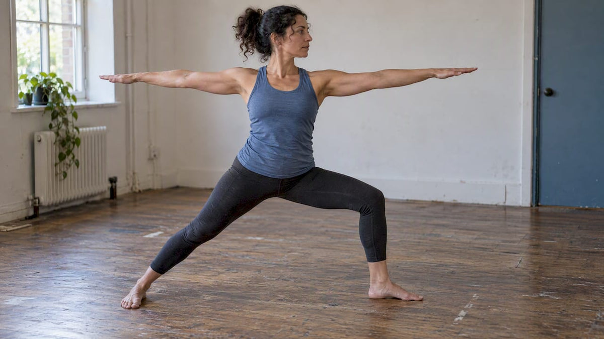 Woman practicing yoga on a bare floor