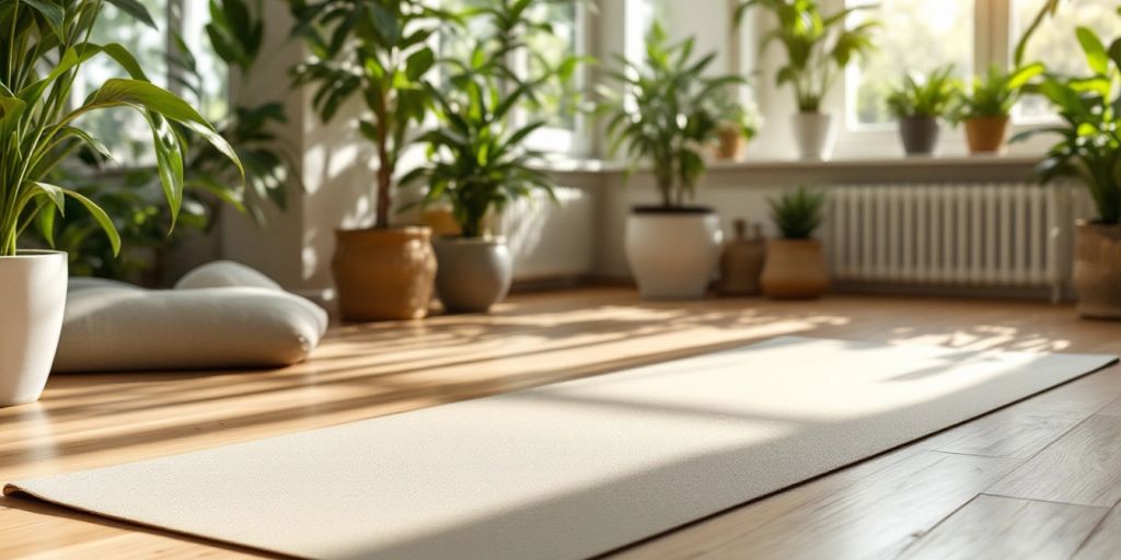 Eco-friendly yoga mat in a serene studio setting.