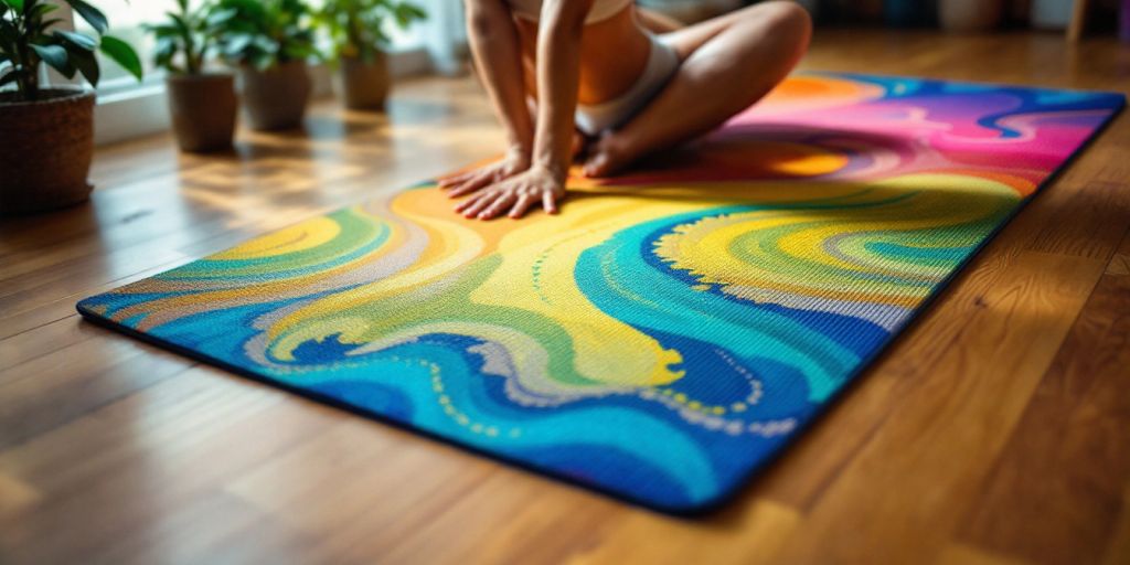 Person practicing yoga on an anti-sweat mat.
