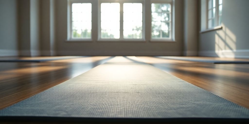 Lululemon 5mm yoga mat in a bright studio.