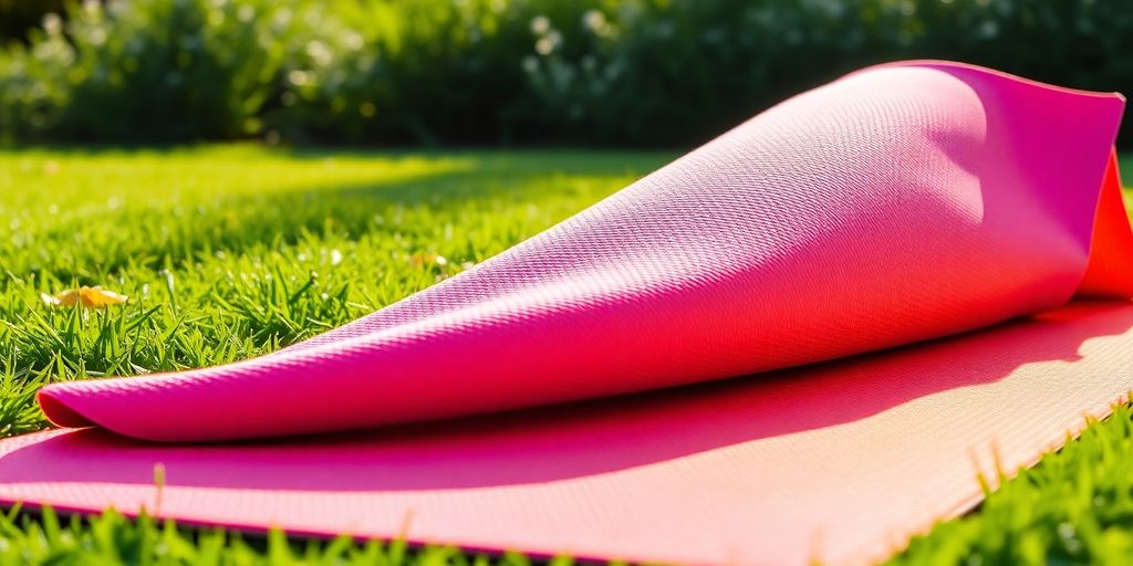 Vibrant extra large yoga mat on green grass outdoors.
