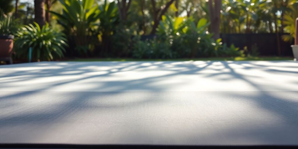 Large yoga mat in serene outdoor setting.