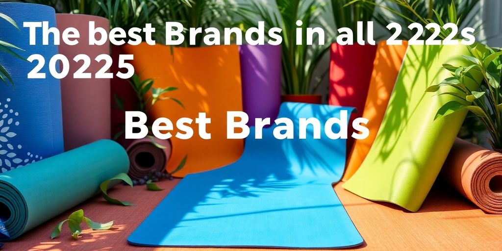 Colorful yoga mats in a sunny natural setting.