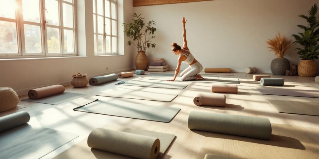 Yoga mats of varying thicknesses in a serene studio.