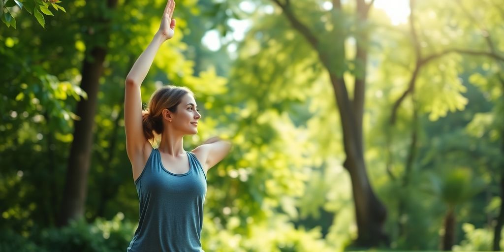 Yoga instructor in a peaceful outdoor yoga pose.