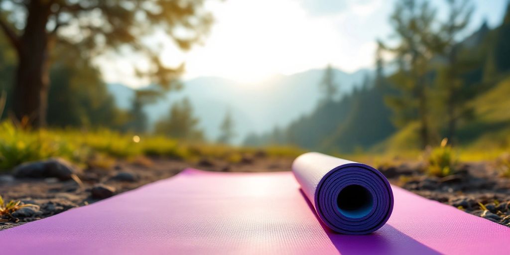 Lightweight yoga mat in a natural outdoor setting.