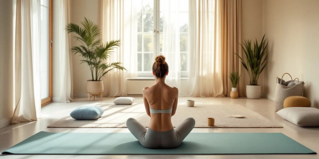 Extra wide yoga mat in a peaceful yoga studio.