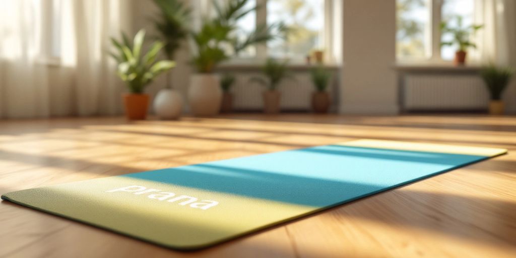 Yoga mat in a peaceful studio setting.