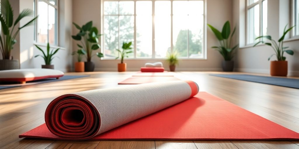 Lululemon reversible yoga mat in a serene studio setting.