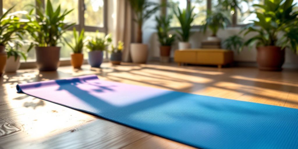 Vibrant TPE yoga mat in a serene studio setting.