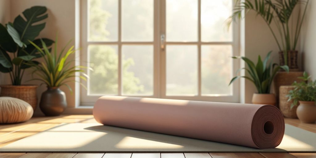 Extra long thick yoga mat in a serene studio.