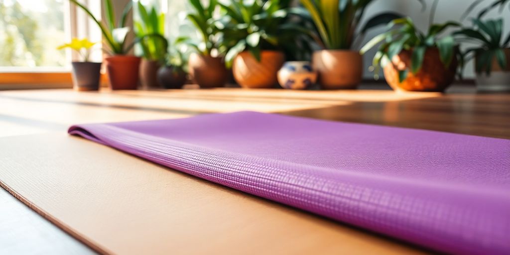 Close-up of a professional yoga mat in nature.