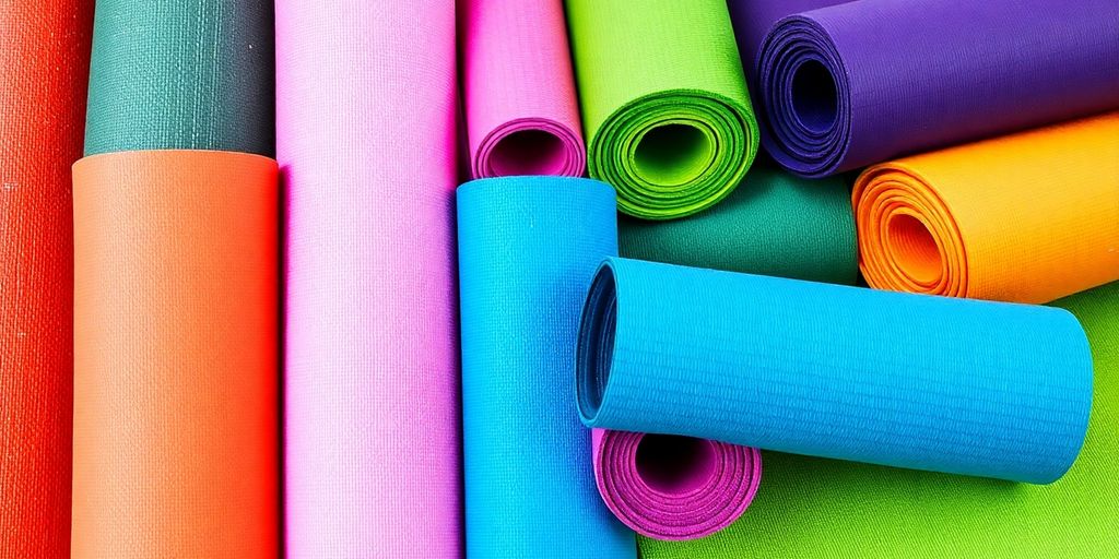 Colorful yoga mats in various styles and textures.