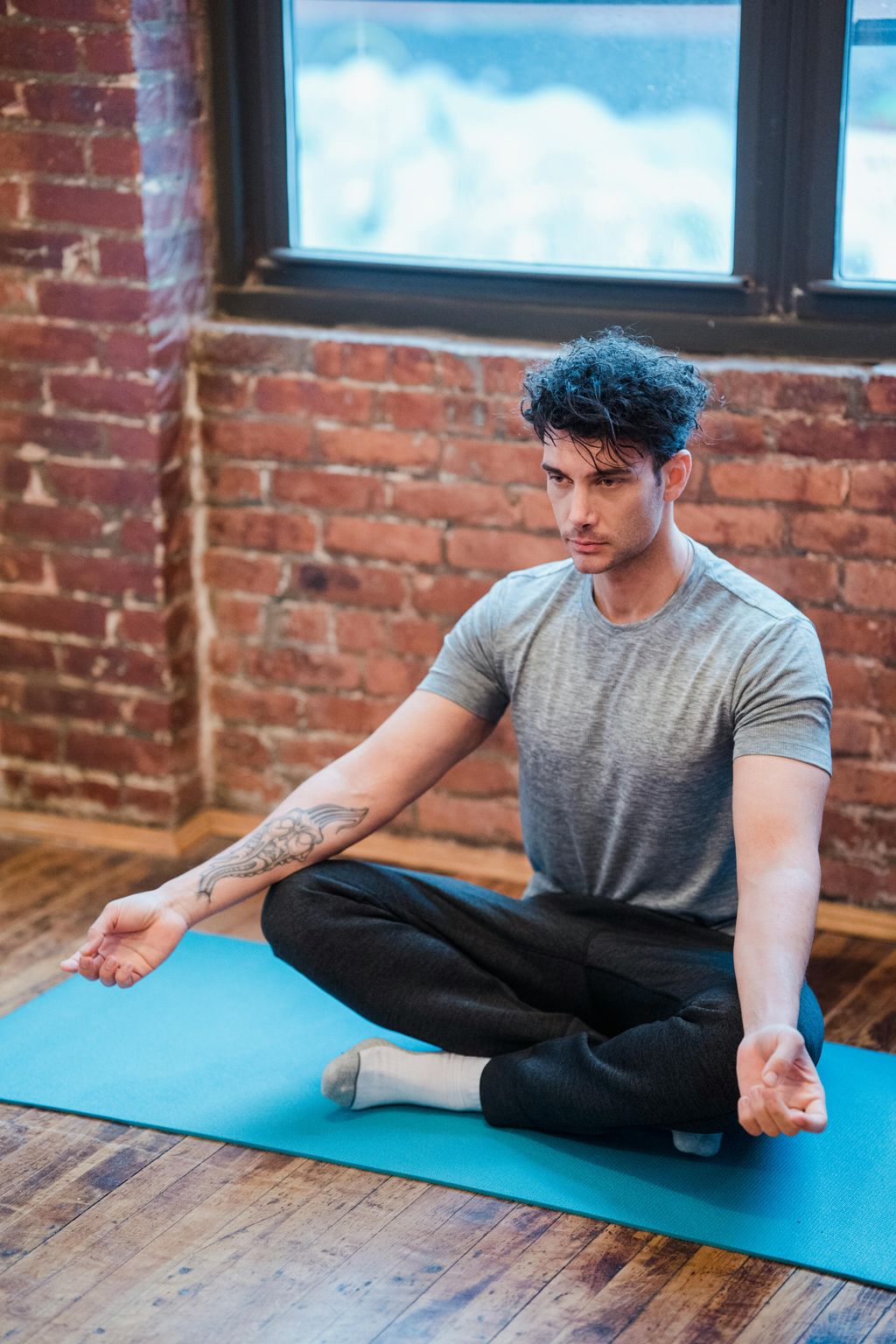 Practicing yoga on outlet carpet