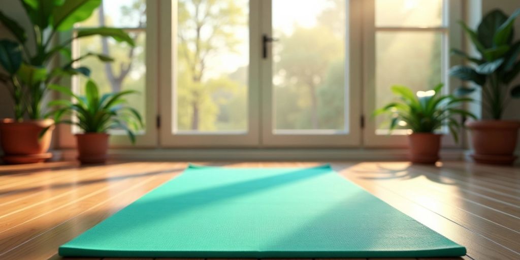 Vibrant jade yoga mat in a serene studio setting.