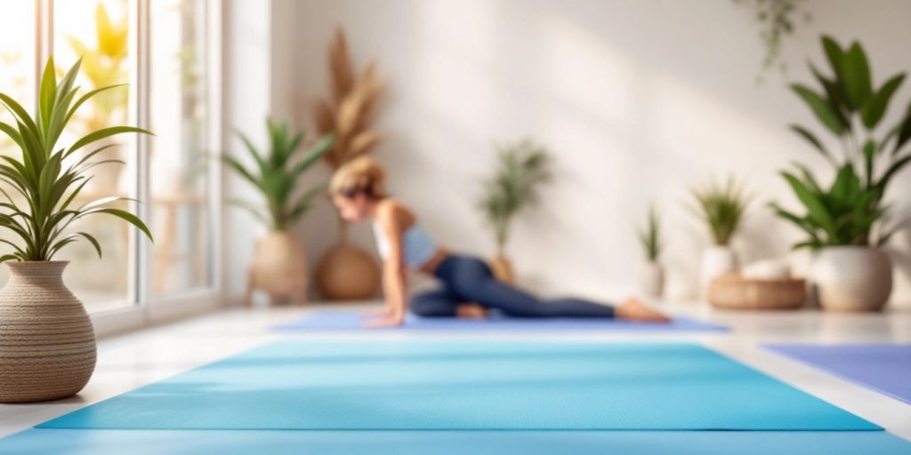 Person practicing yoga on a colorful TPE mat.