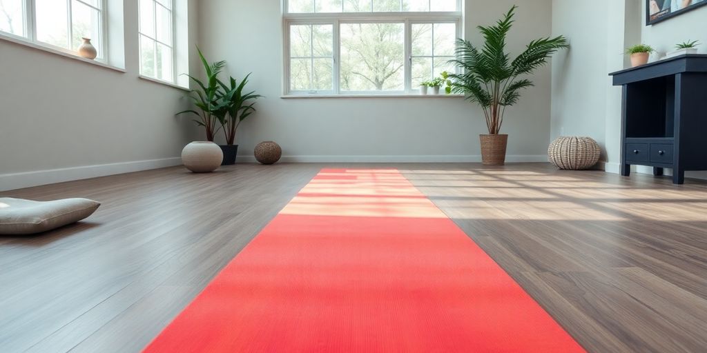 Vibrant extra long yoga mat in a serene setting.