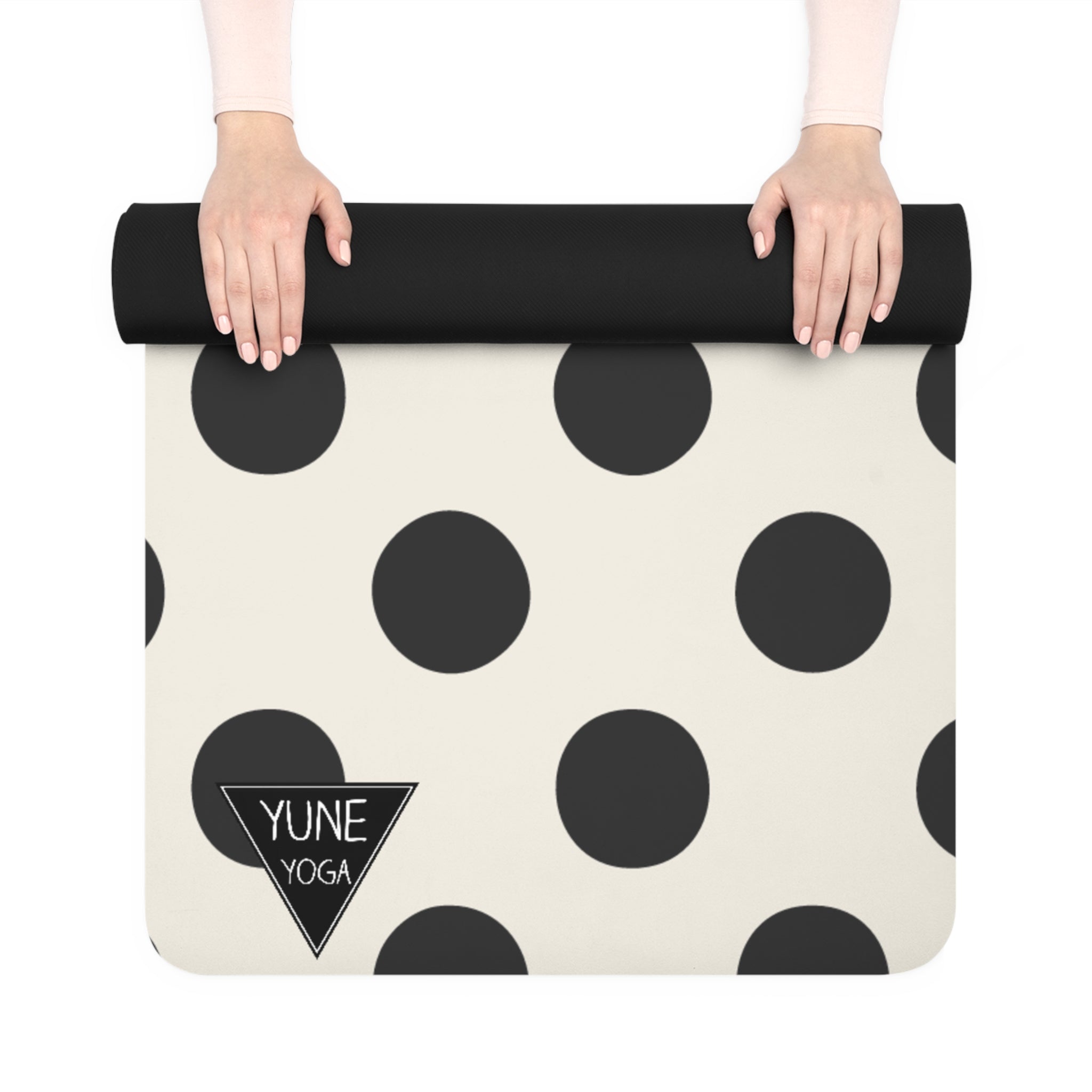 Polka Dot Pattern Black Natural Rubber Yoga Mat