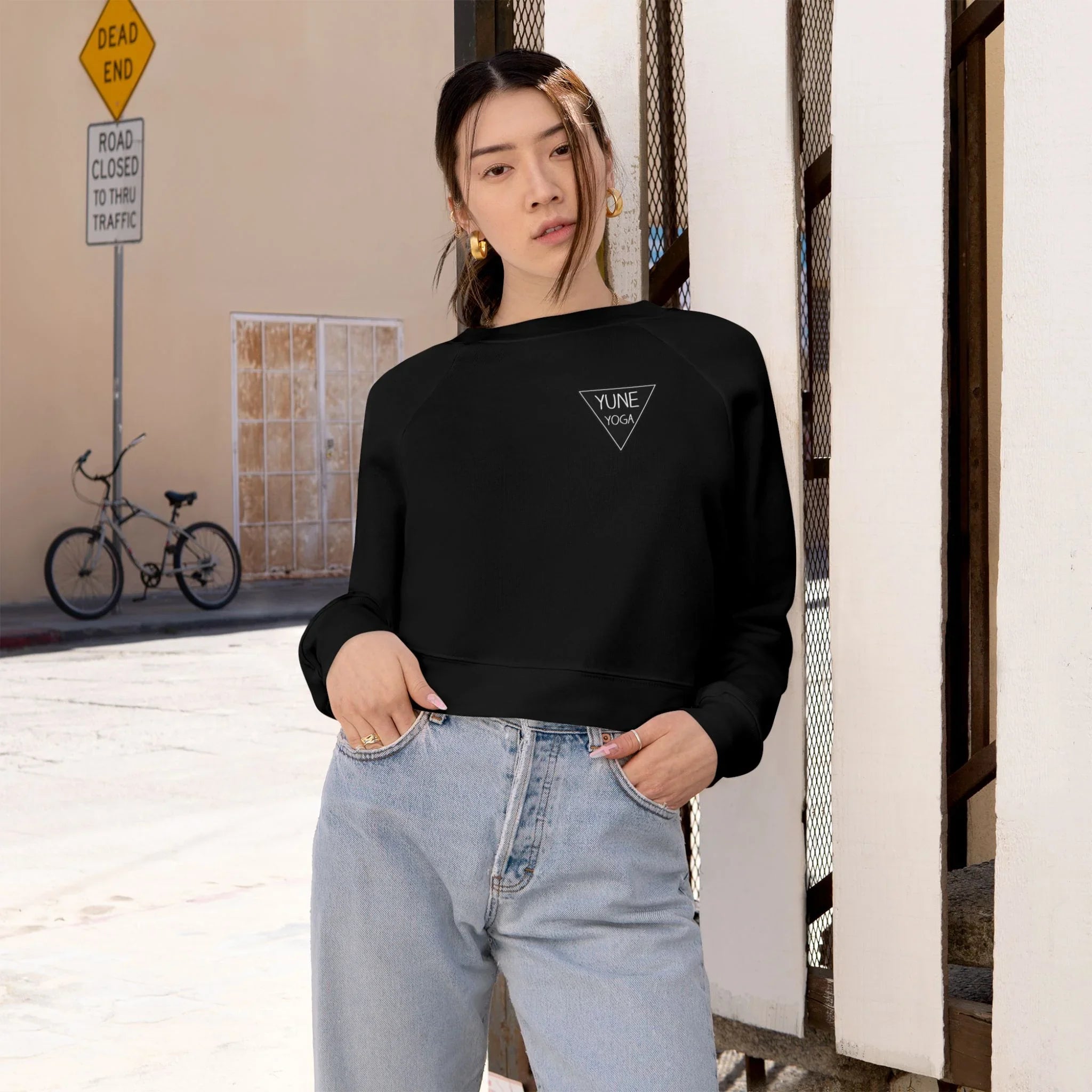 Cropped Fleece Pullover - Yune Yoga Logo Design