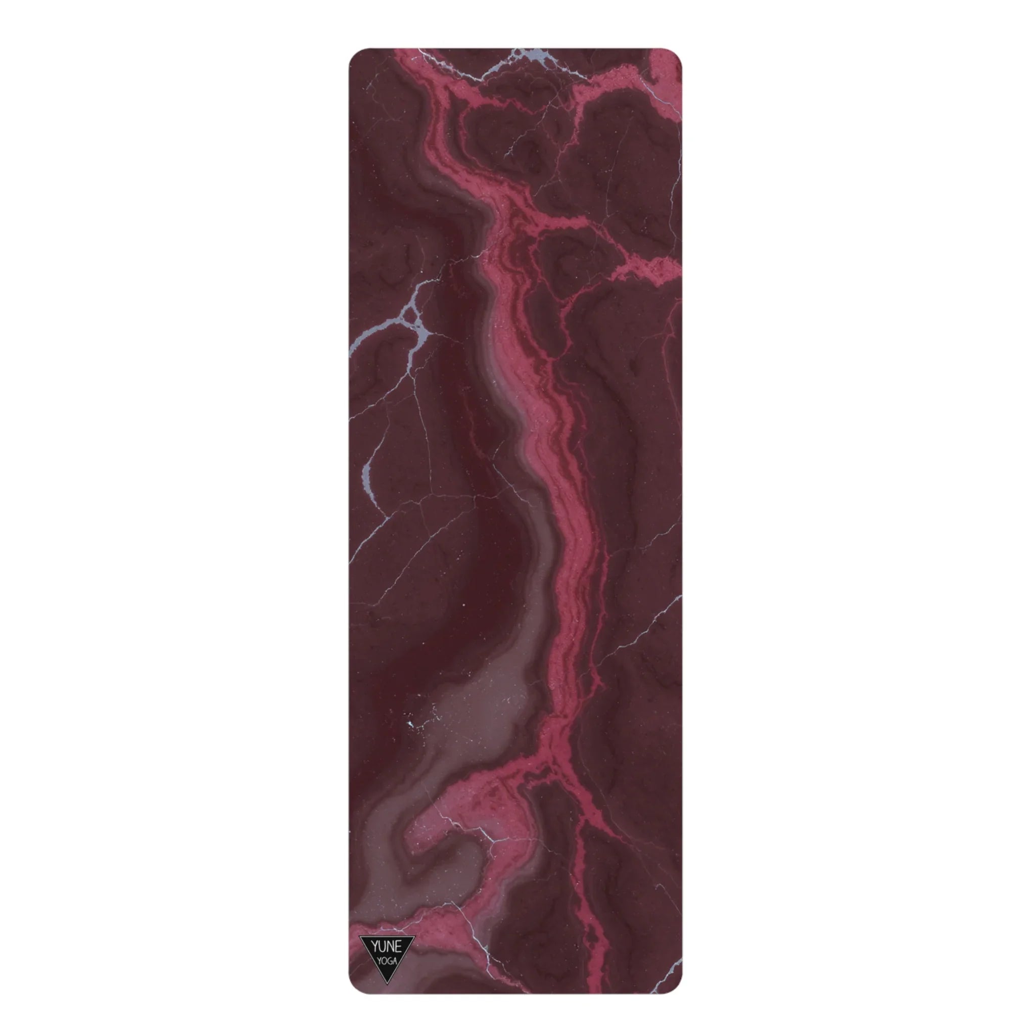 Pink and burgundy marble pattern yoga mat with non-slip surface