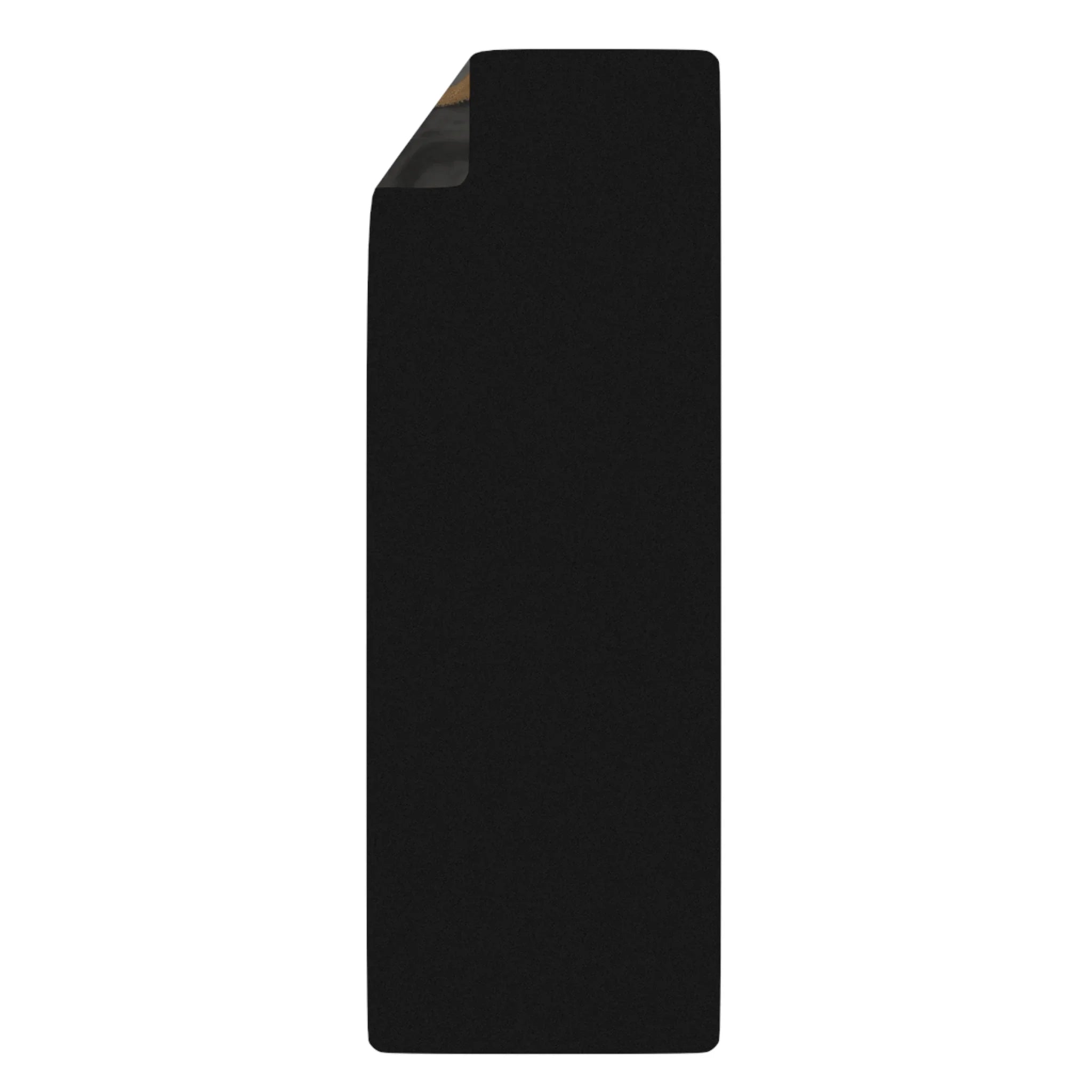 Black yoga mat with a slightly curled corner, simple and minimal design