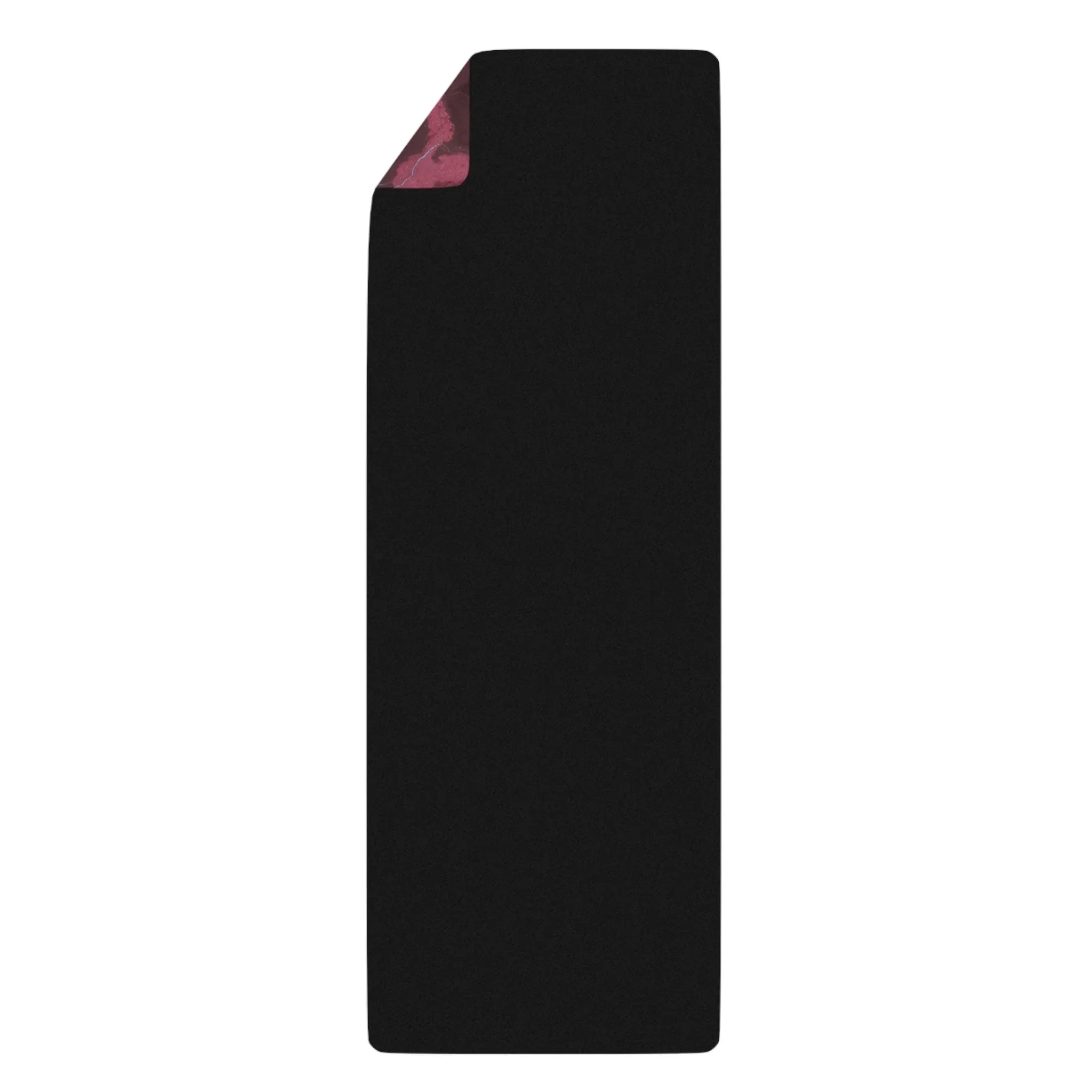 black yoga mat with maroon corner detail, non-slip exercise mat