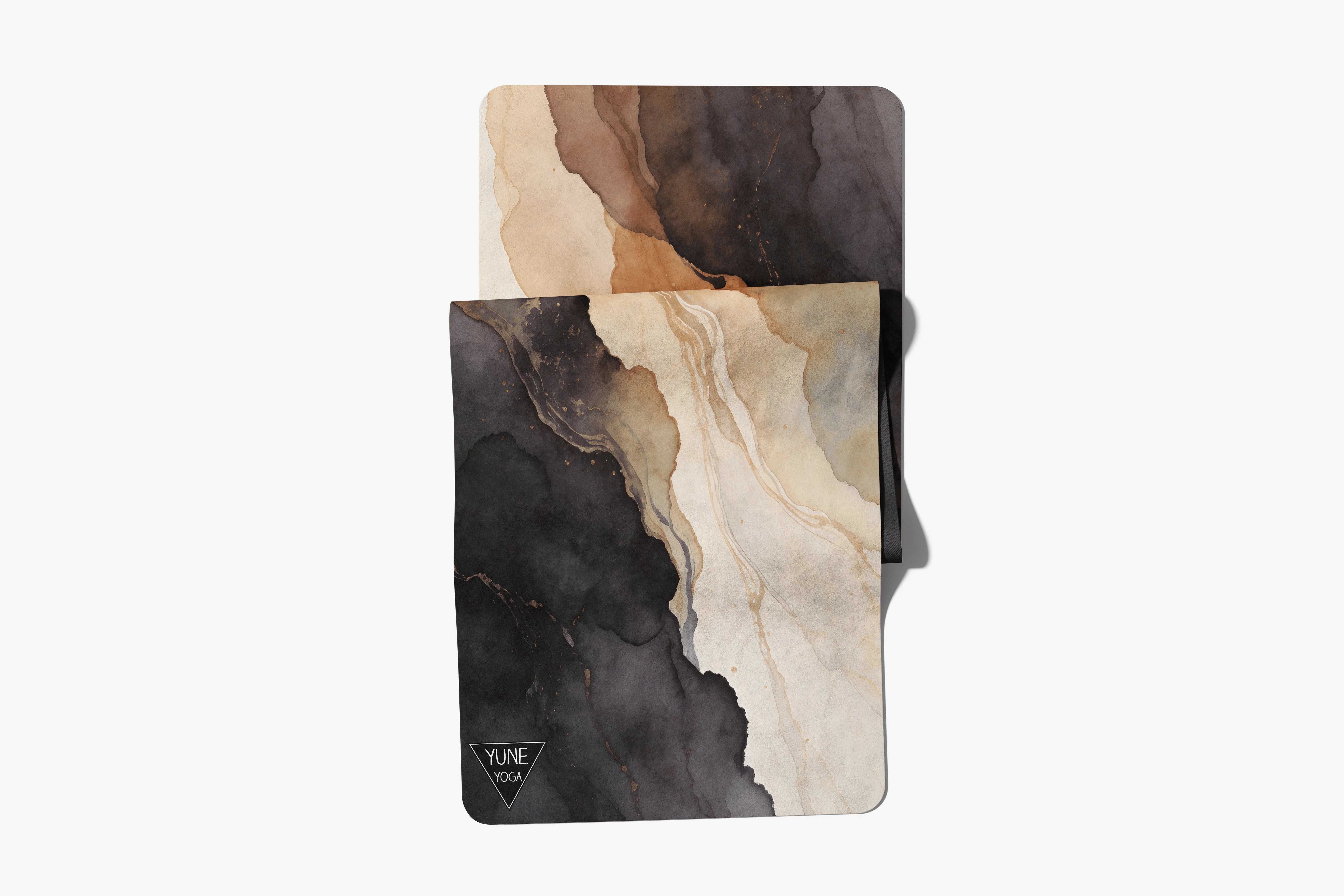 Marble pattern yoga mats with earthy tones and abstract design on a white background
