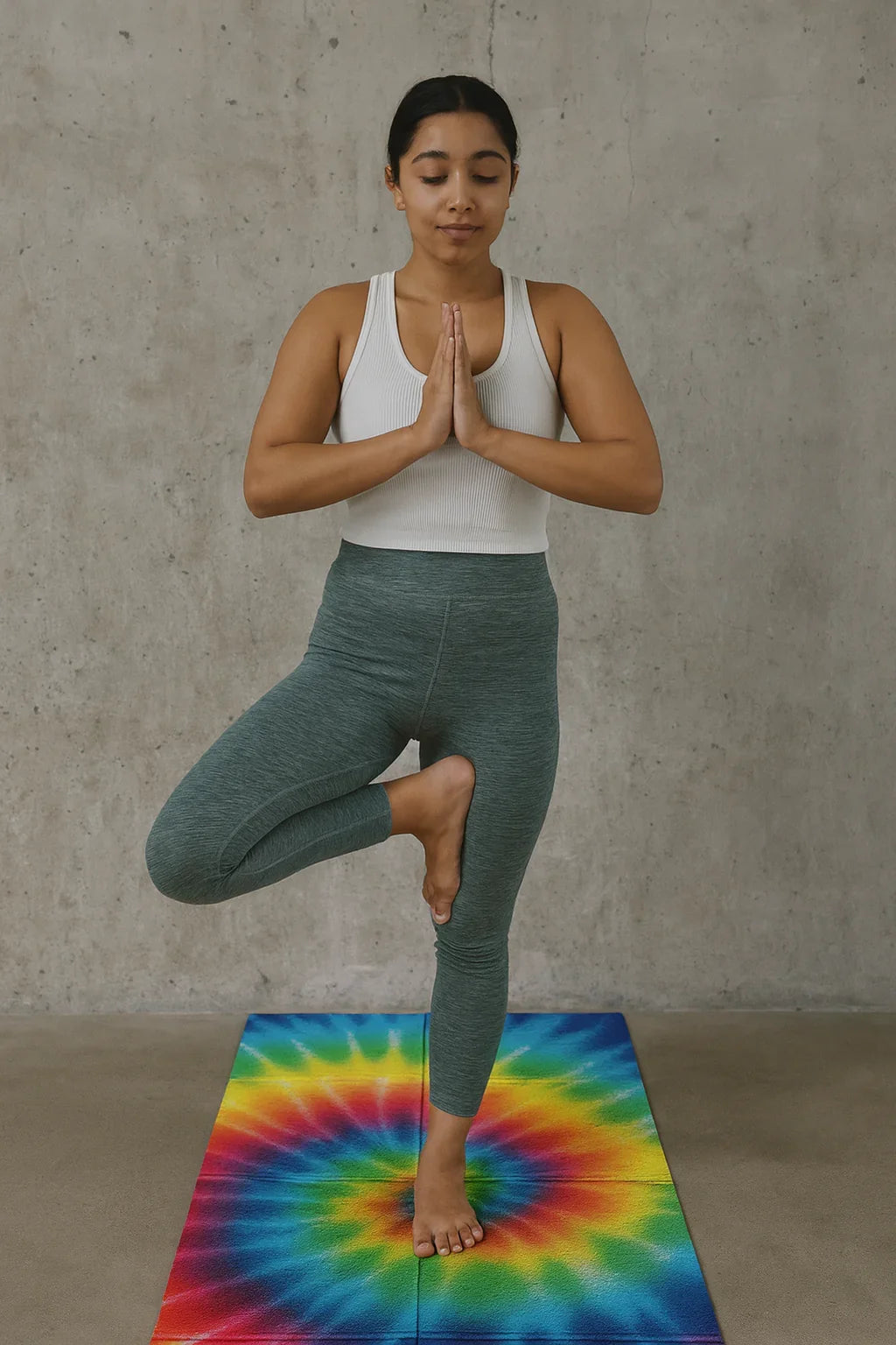 Rainbow Tie Dye Foldable Travel Yoga Mat – 2mm Lightweight Natural Rubber, Non-Slip, Eco-Friendly Mat for On-the-Go Practice | Yune Yoga