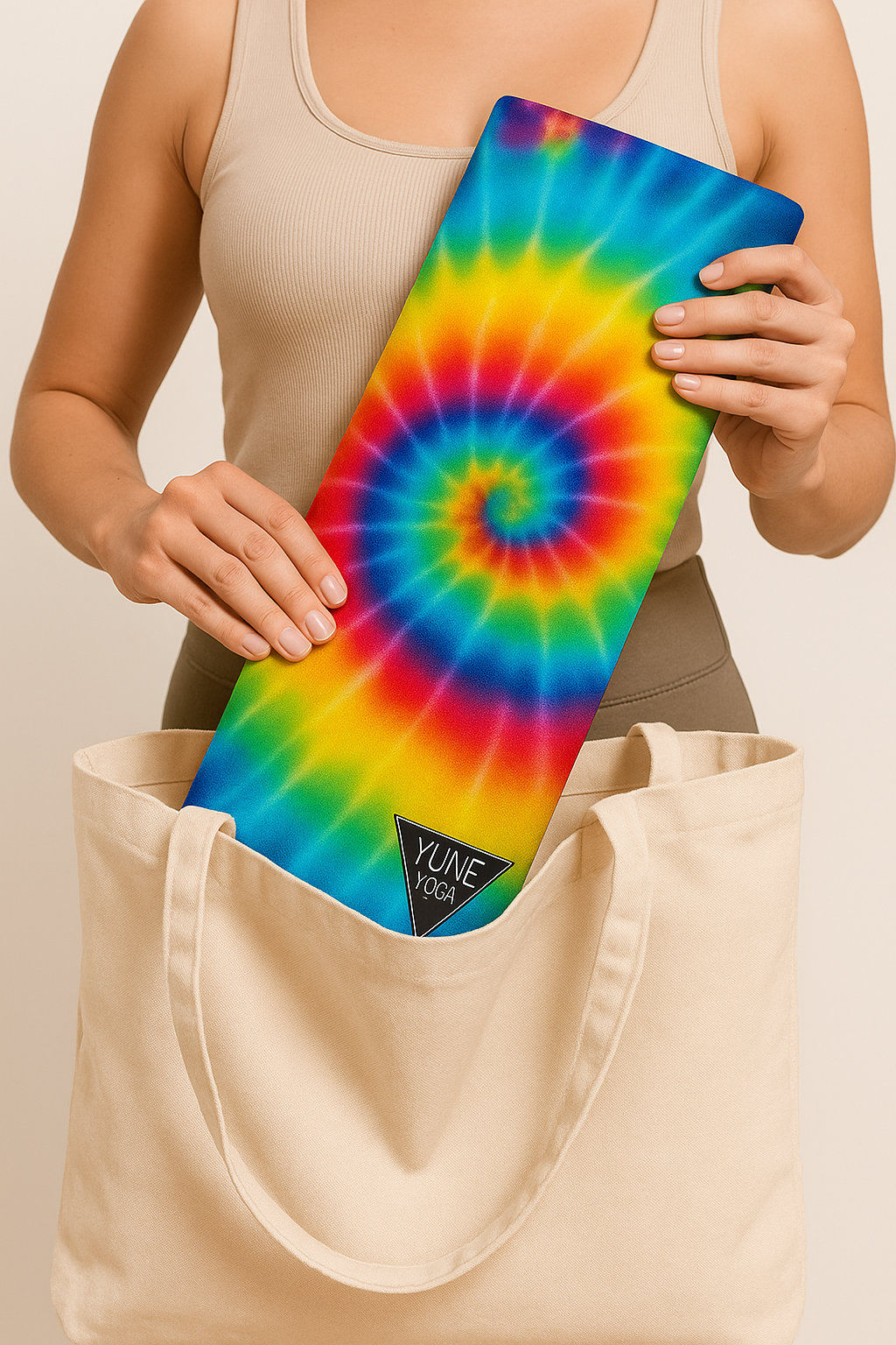 Rainbow Tie Dye Foldable Travel Yoga Mat – 2mm Lightweight Natural Rubber, Non-Slip, Eco-Friendly Mat for On-the-Go Practice | Yune Yoga