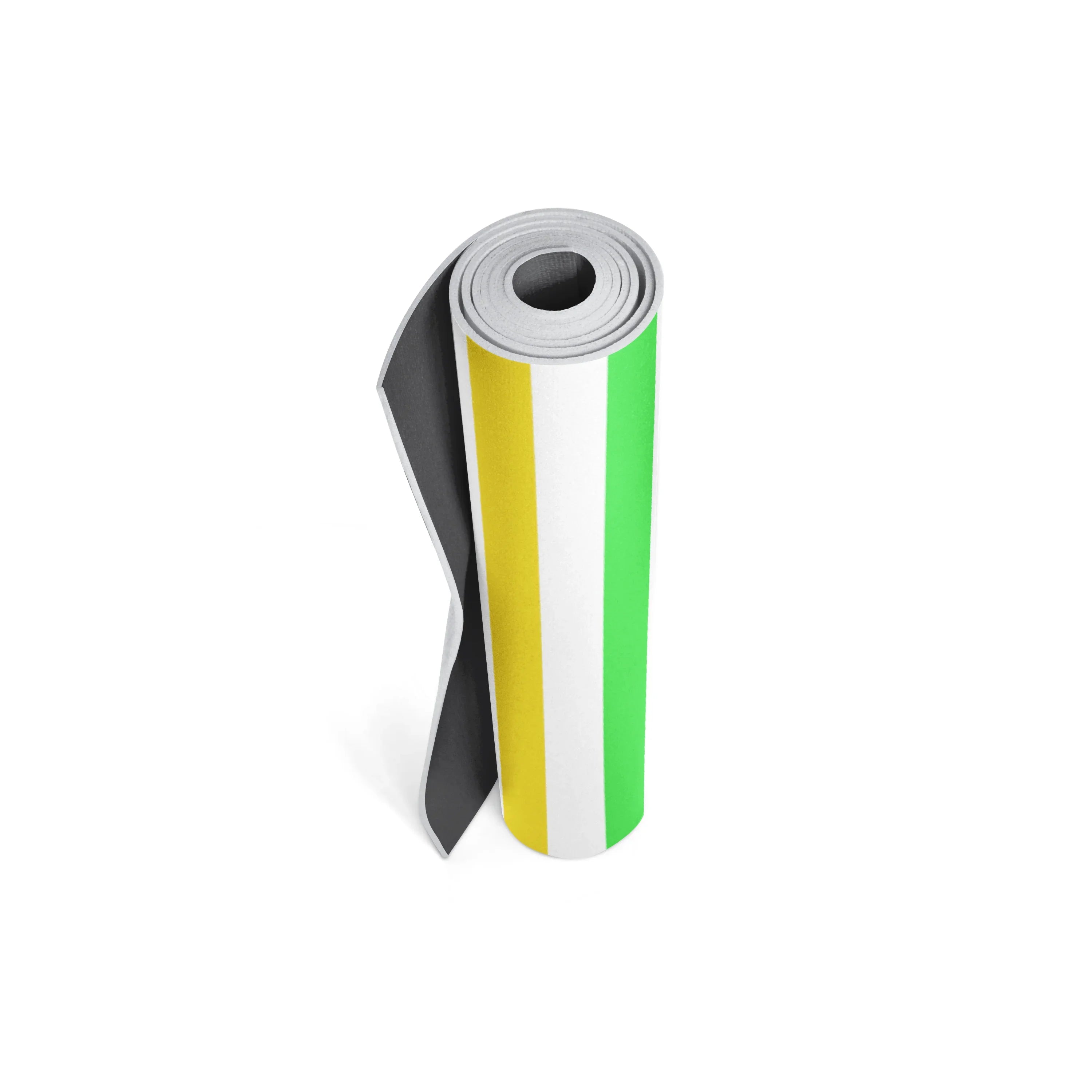 Roll of vinyl wrap with black, yellow, white, and green colors on a white background