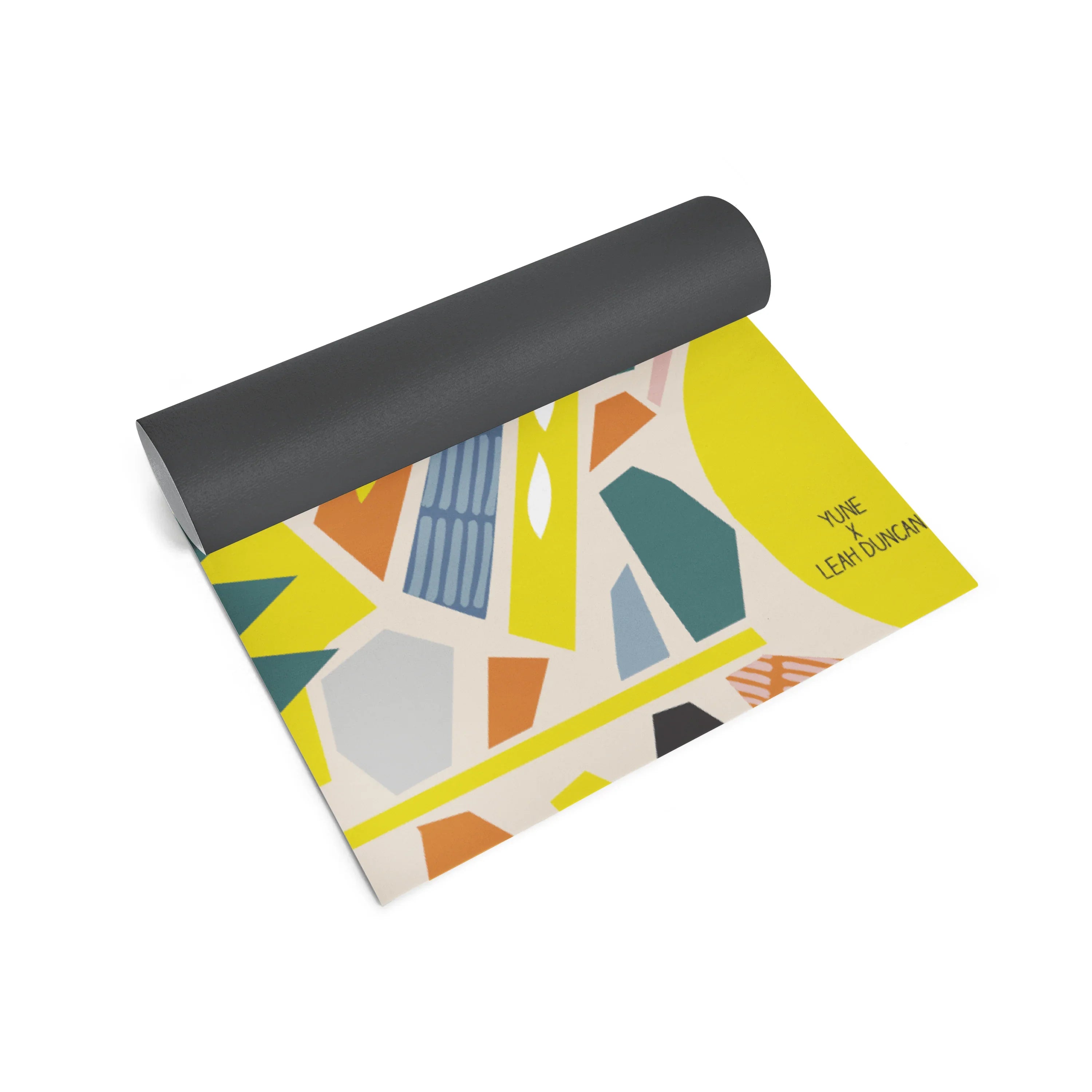 Yoga mat with geometric pattern on a white background