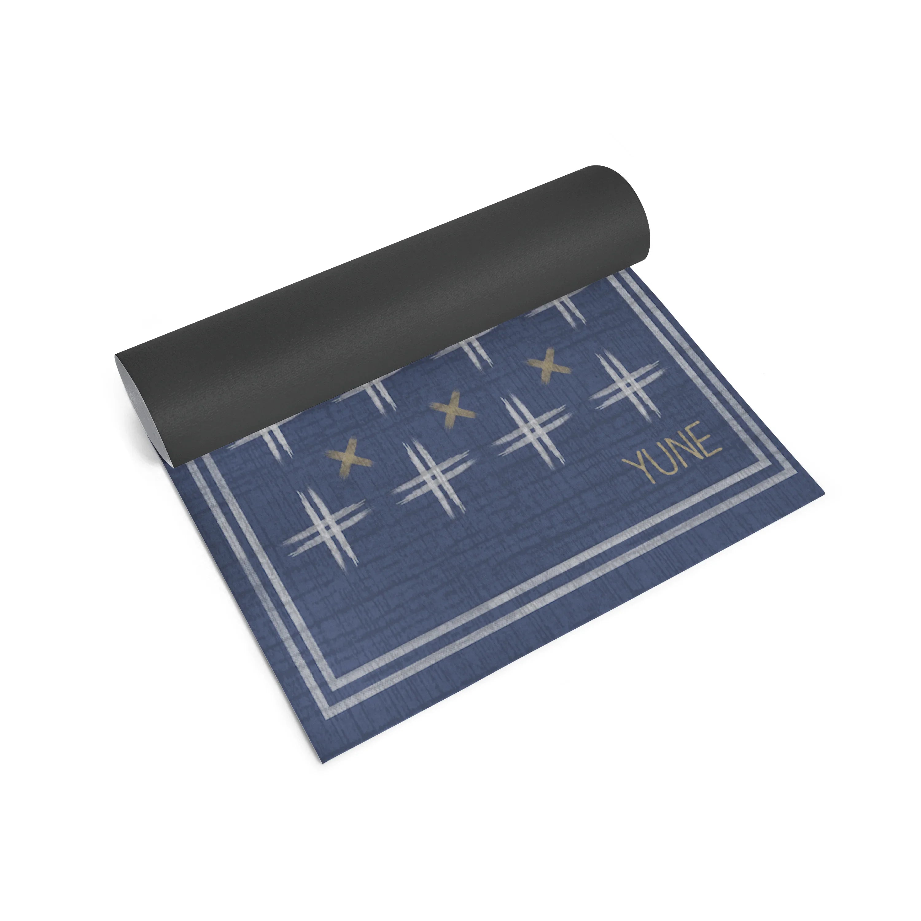 Yoga mat with star and line pattern on a white background