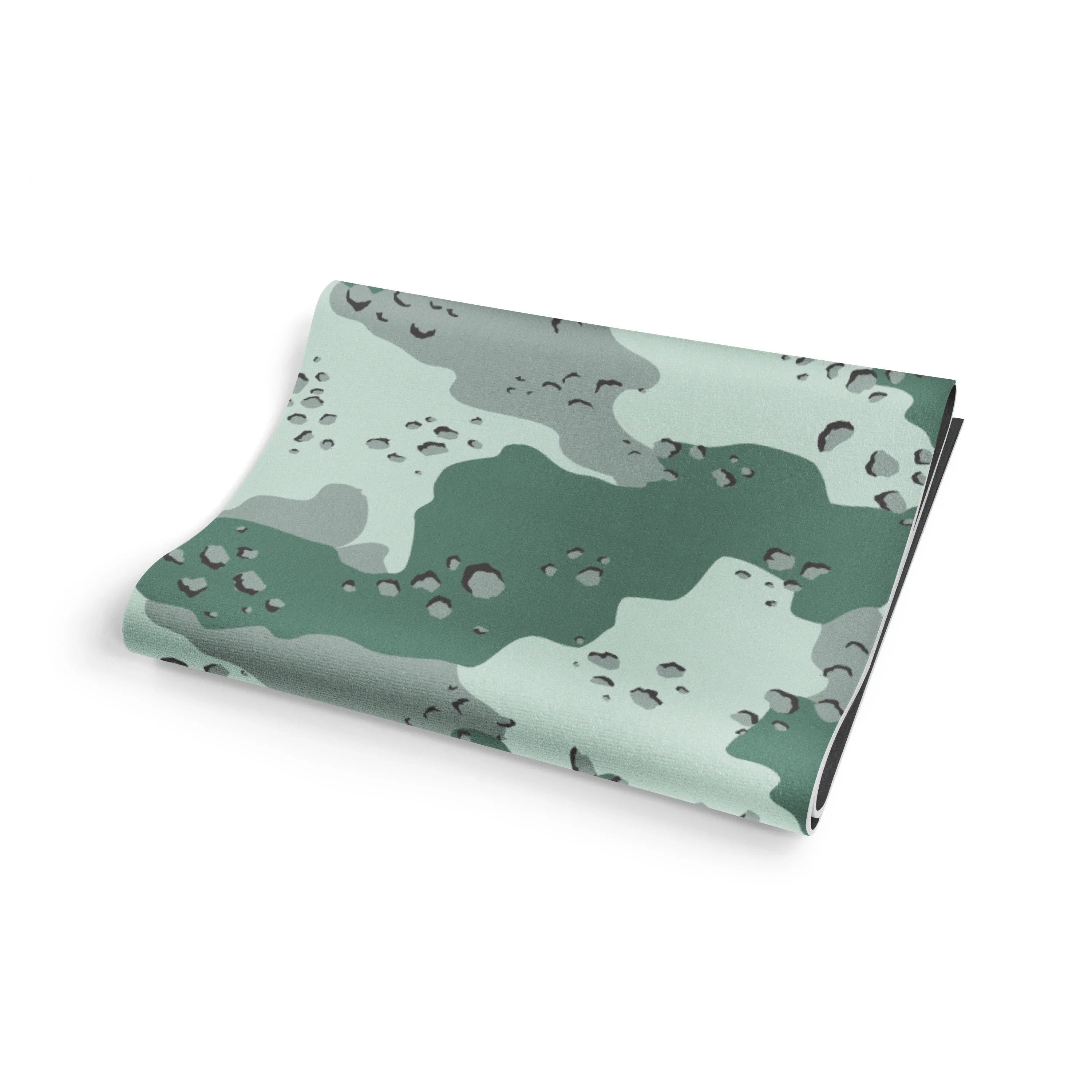 Folded fabric with a camouflage pattern on a white background
