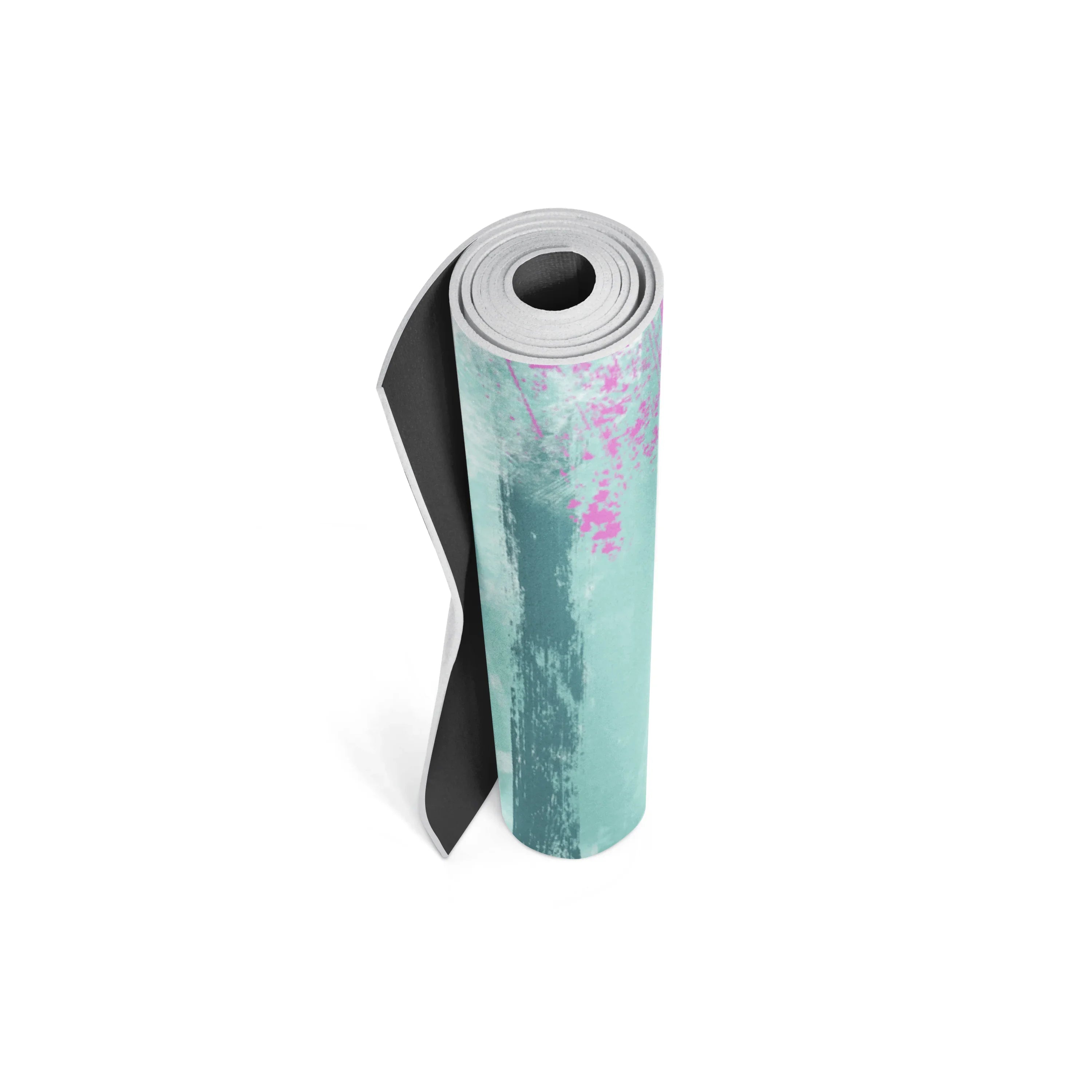 Roll of paper with black and turquoise design on a white background