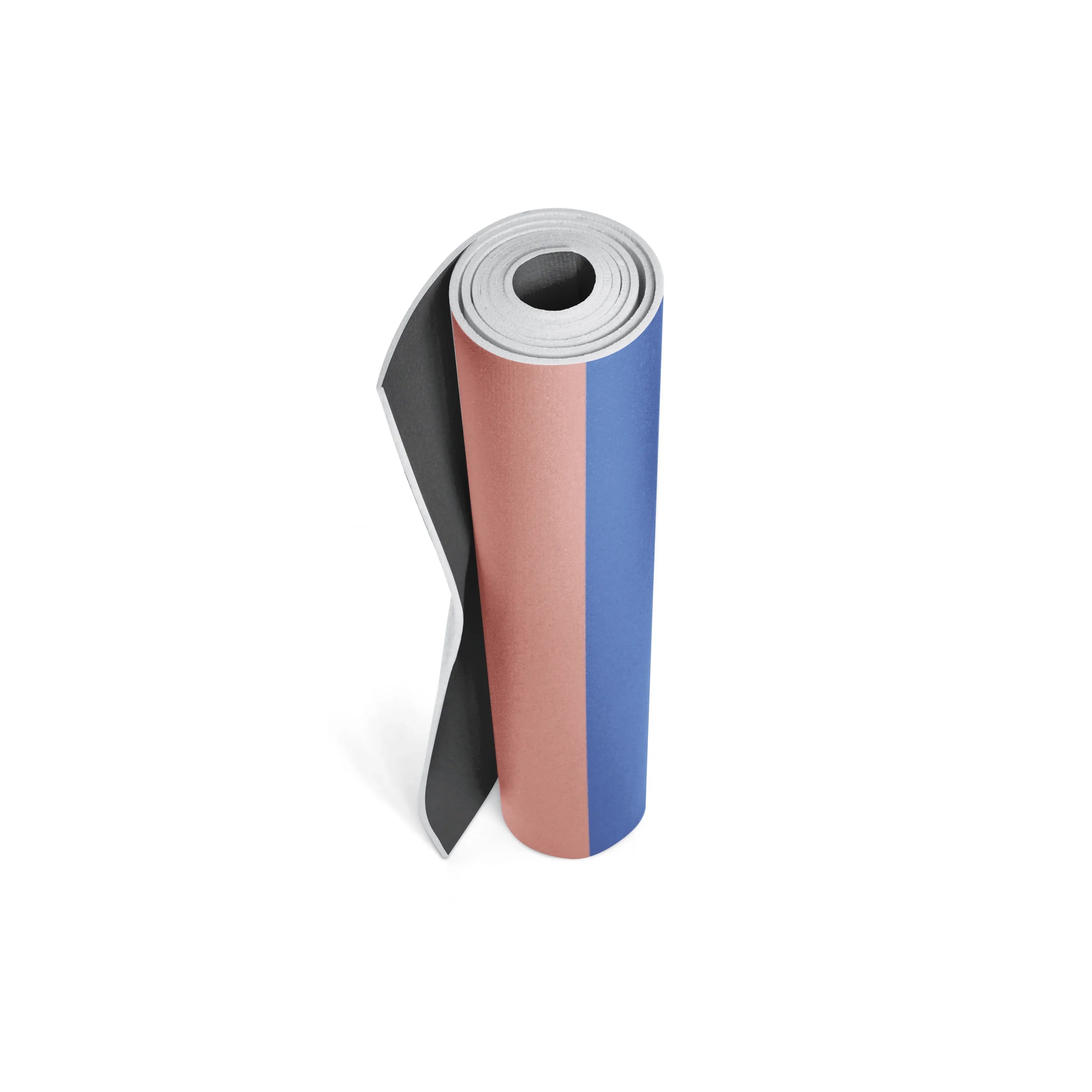 Roll of colorful paper with black, pink, and blue stripes on a white background
