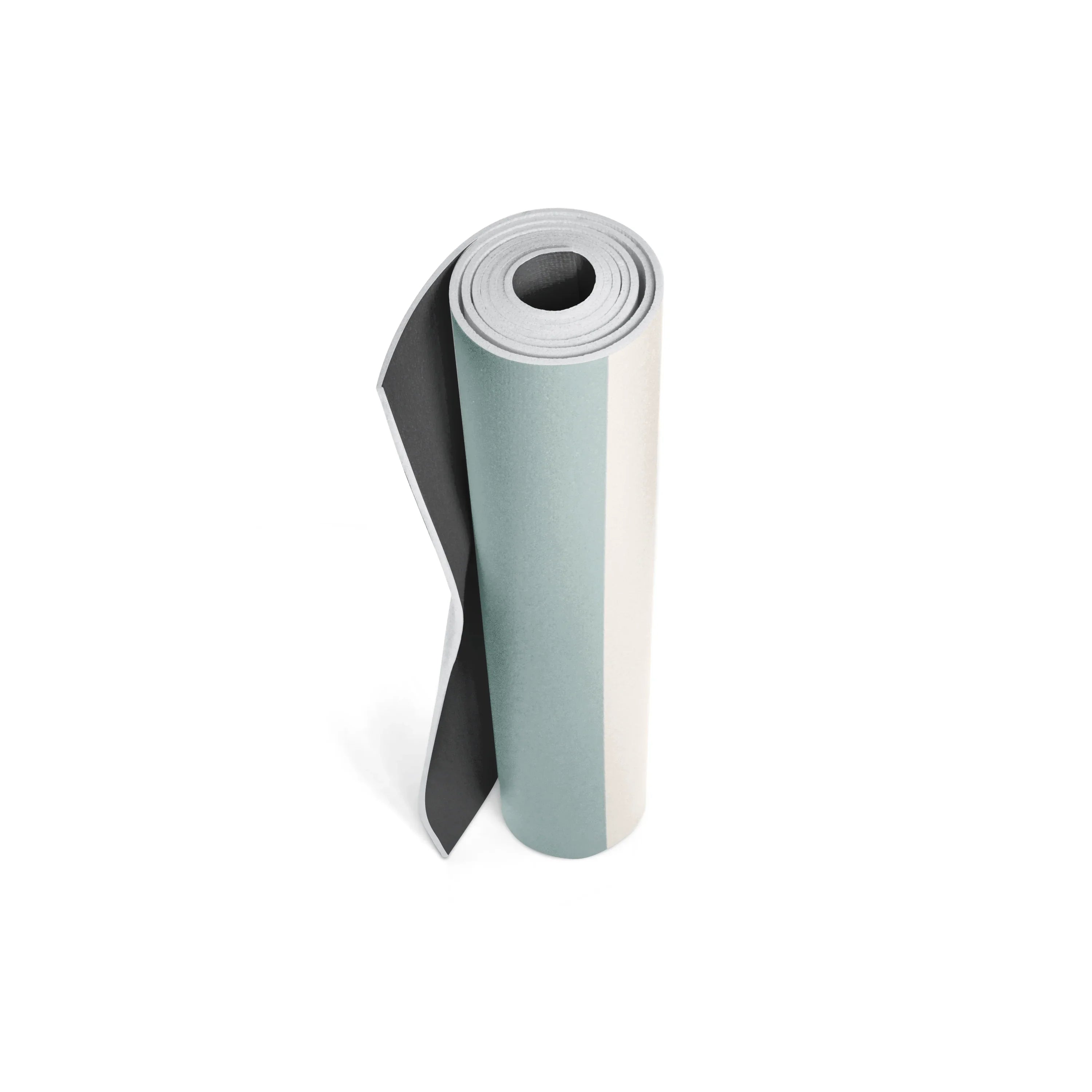 Rolled-up yoga mat with gradient colors on a white background