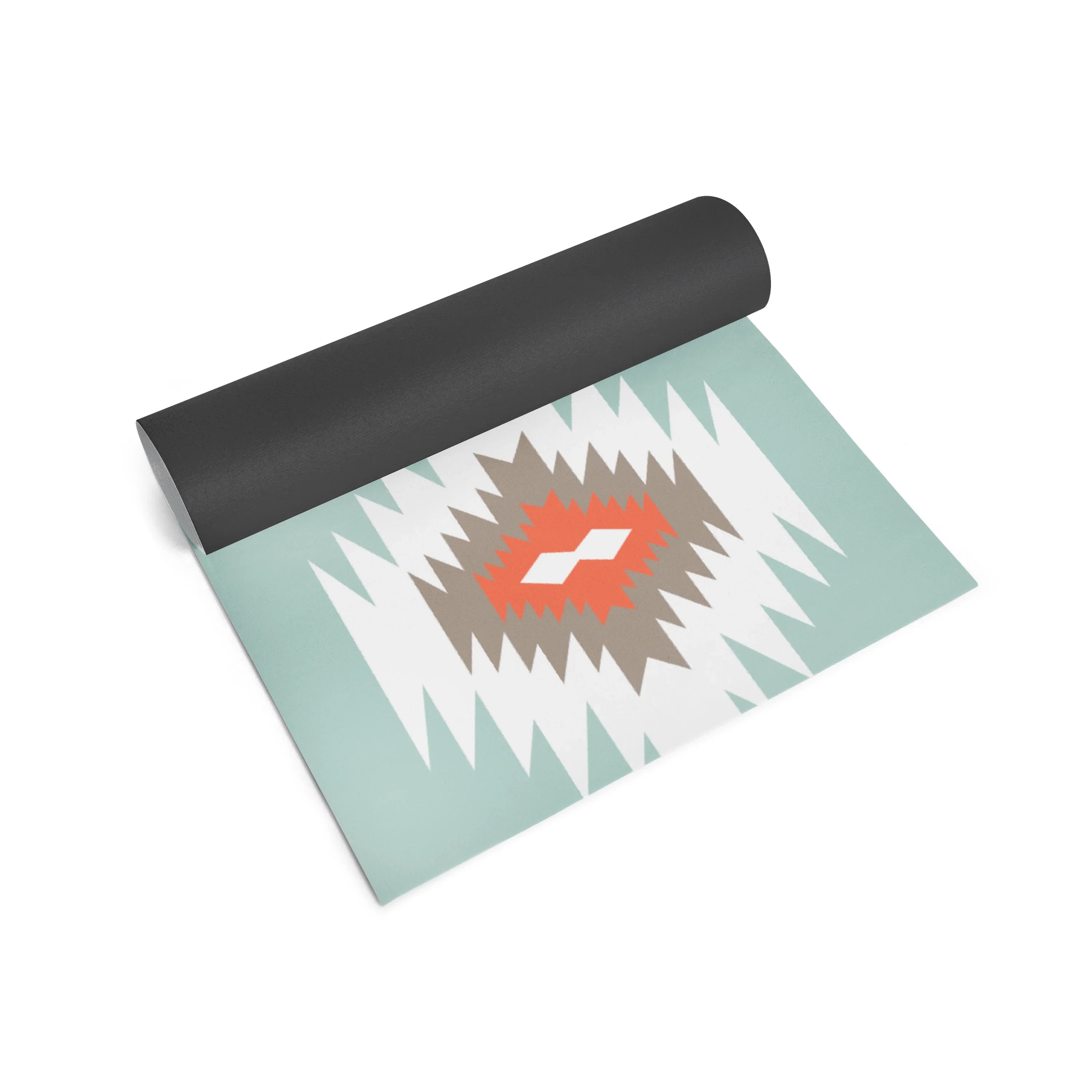 Yoga mat with a geometric pattern on a white background