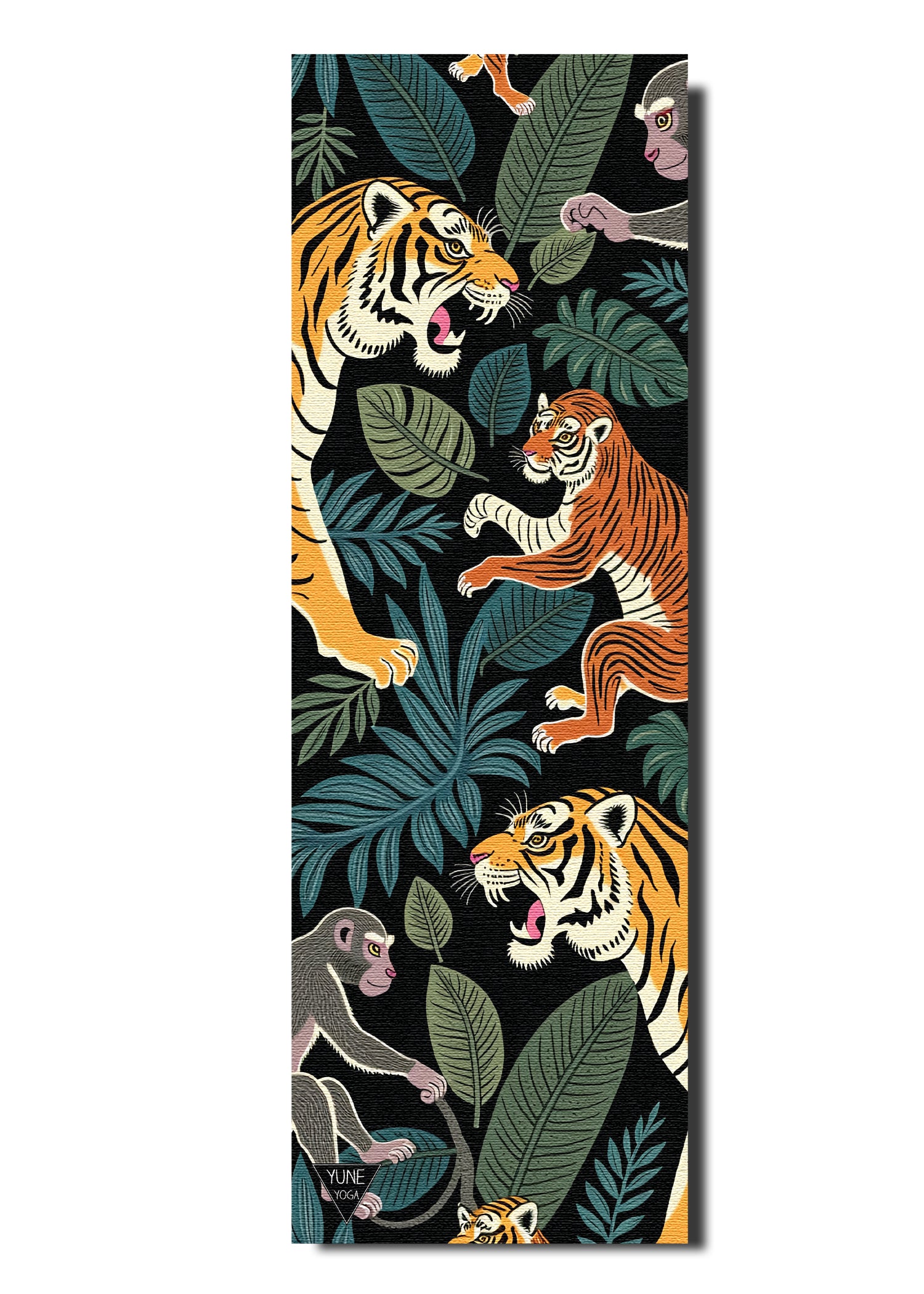 Towel with tiger and monkey design on a black background