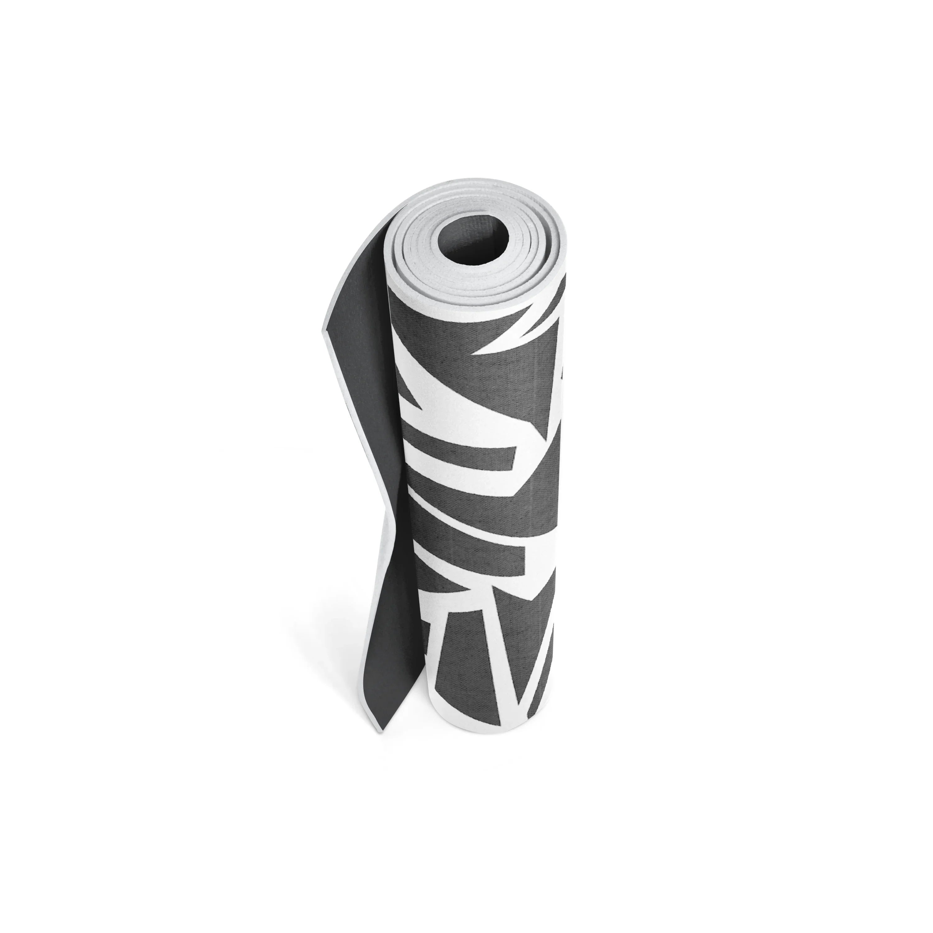Roll of black and white patterned paper on a white background