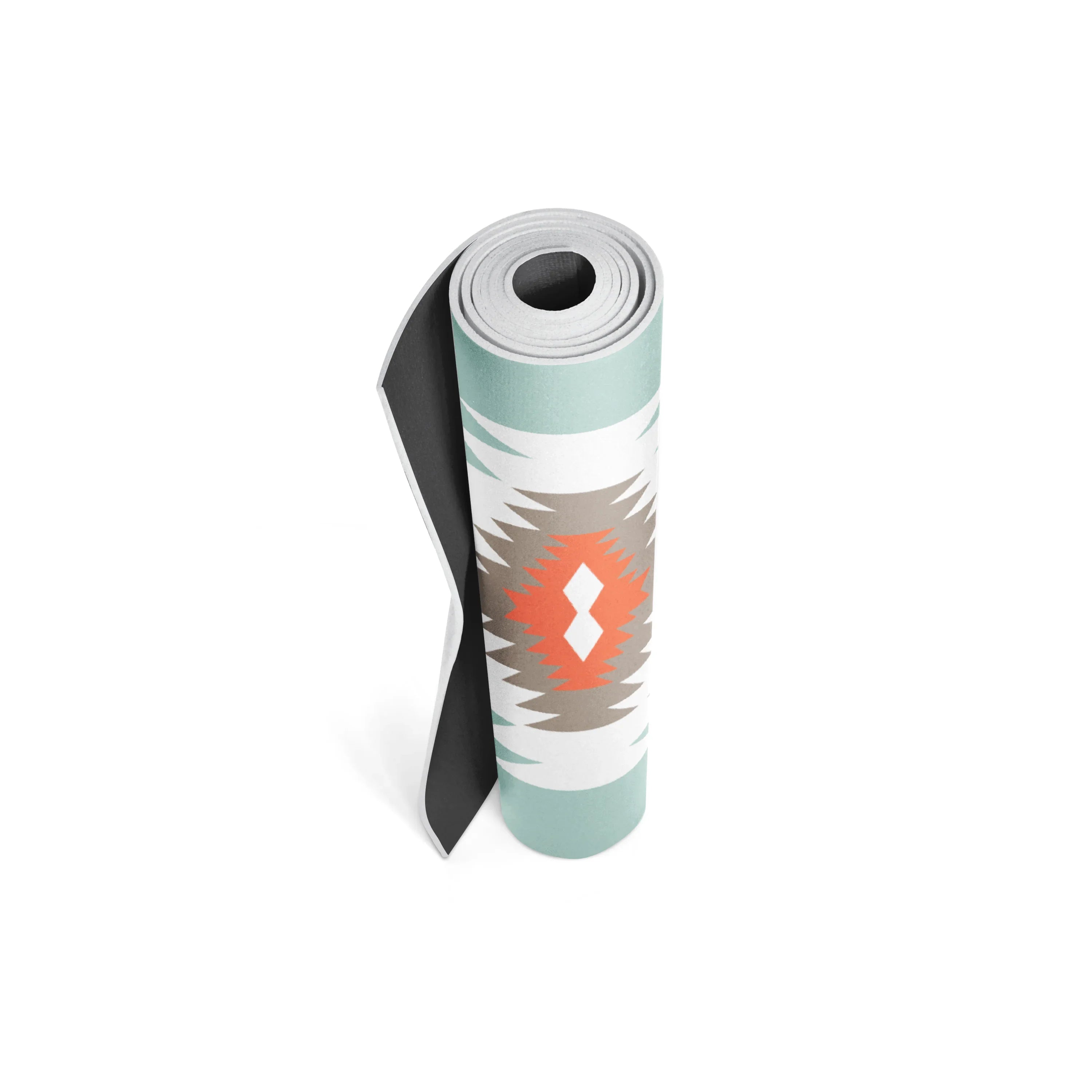 Yoga mat with a geometric design on a white background