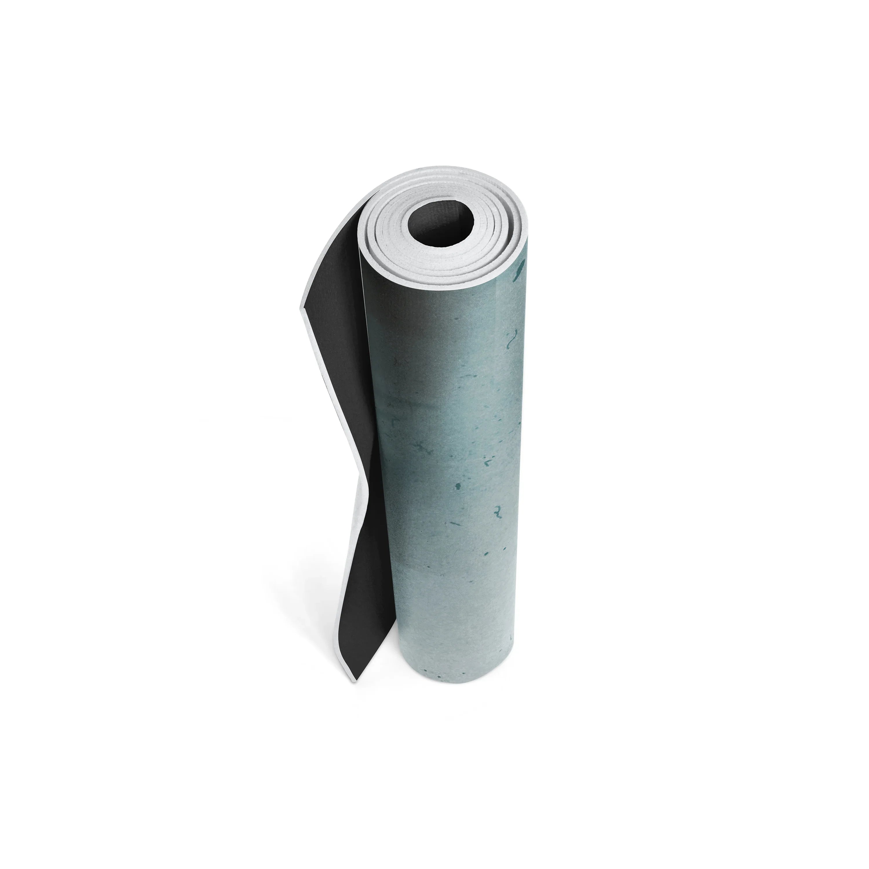 Roll of black and gray material on a white background