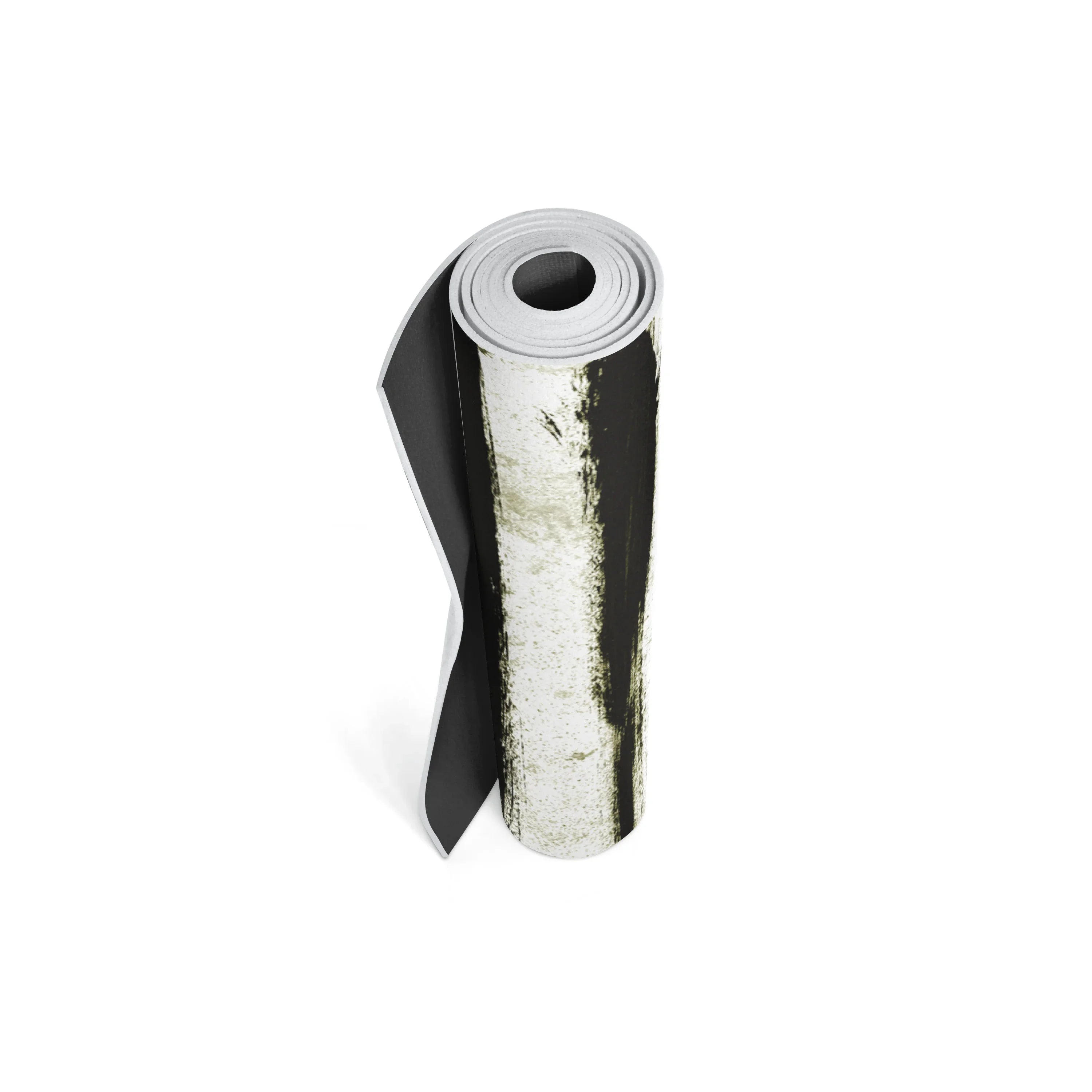 Roll of black and white patterned paper on a white background
