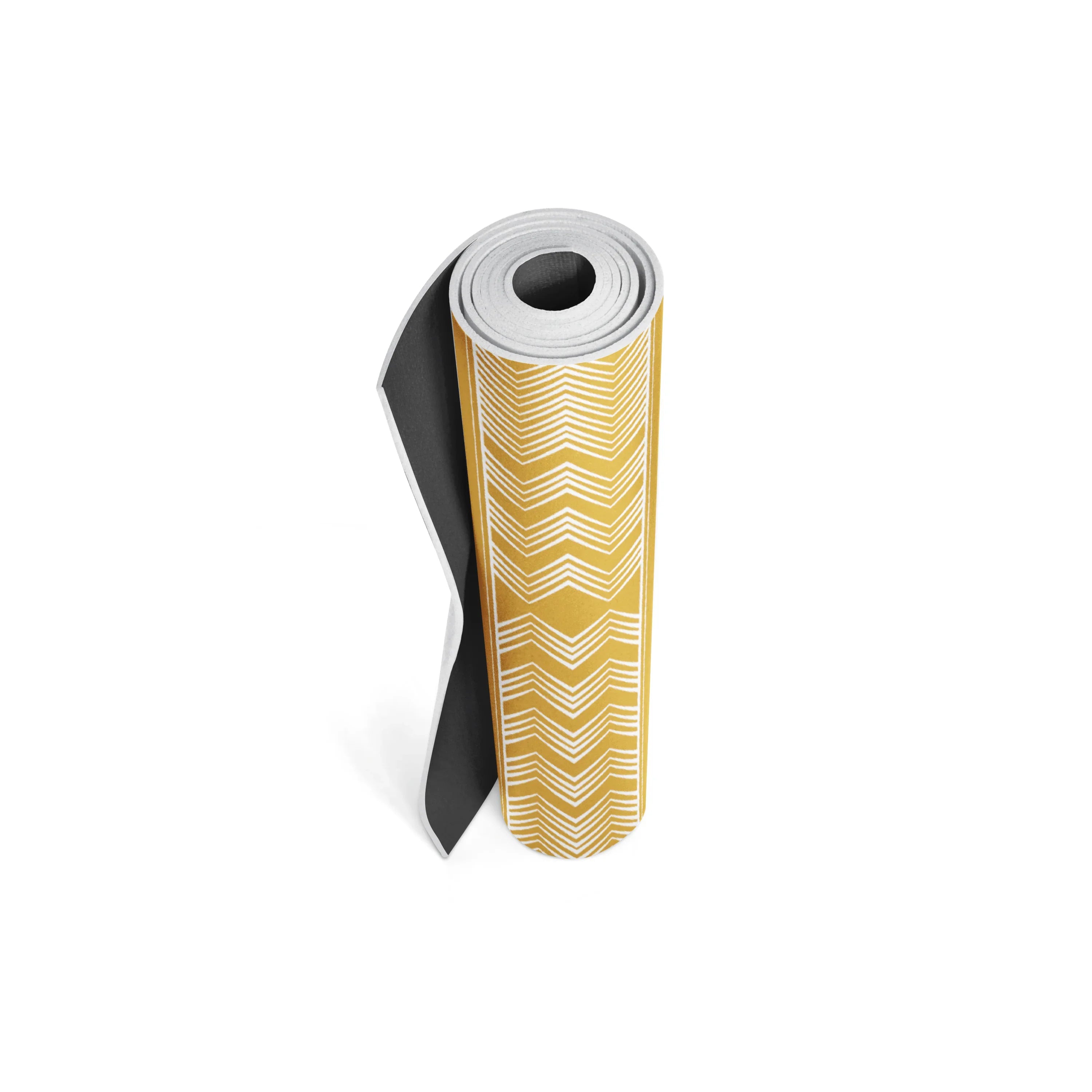 Roll of yellow and white patterned paper on a white background