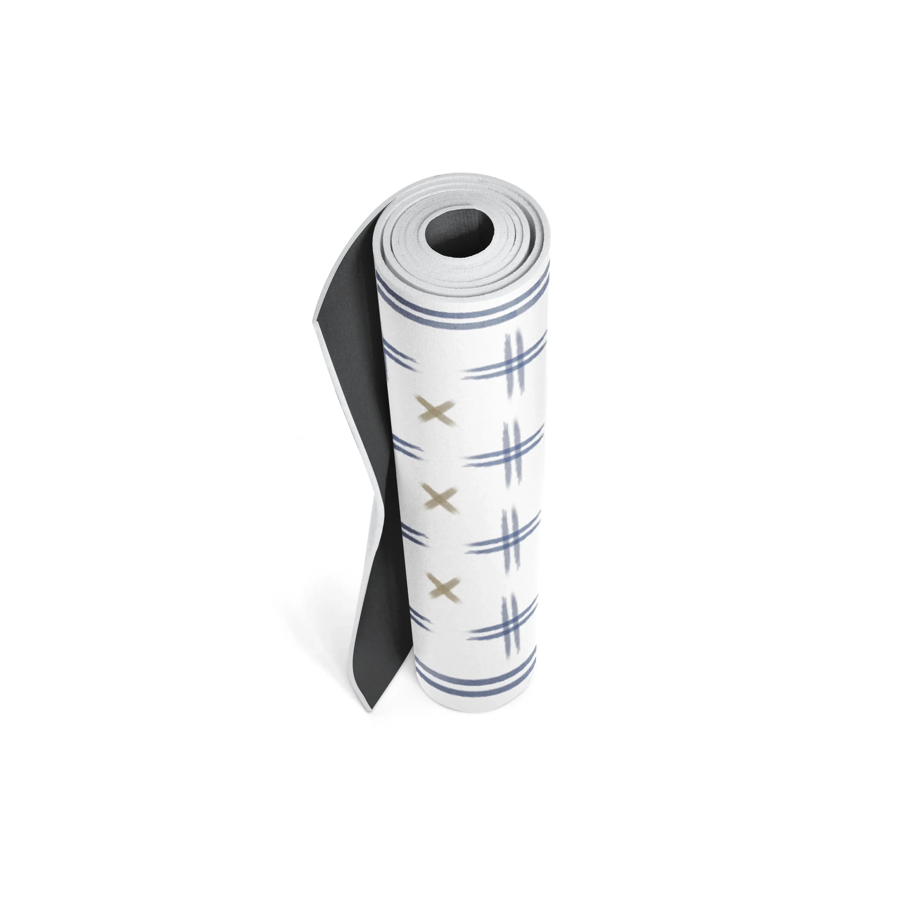 Roll of paper with black border and blue crosshatch pattern on a white background