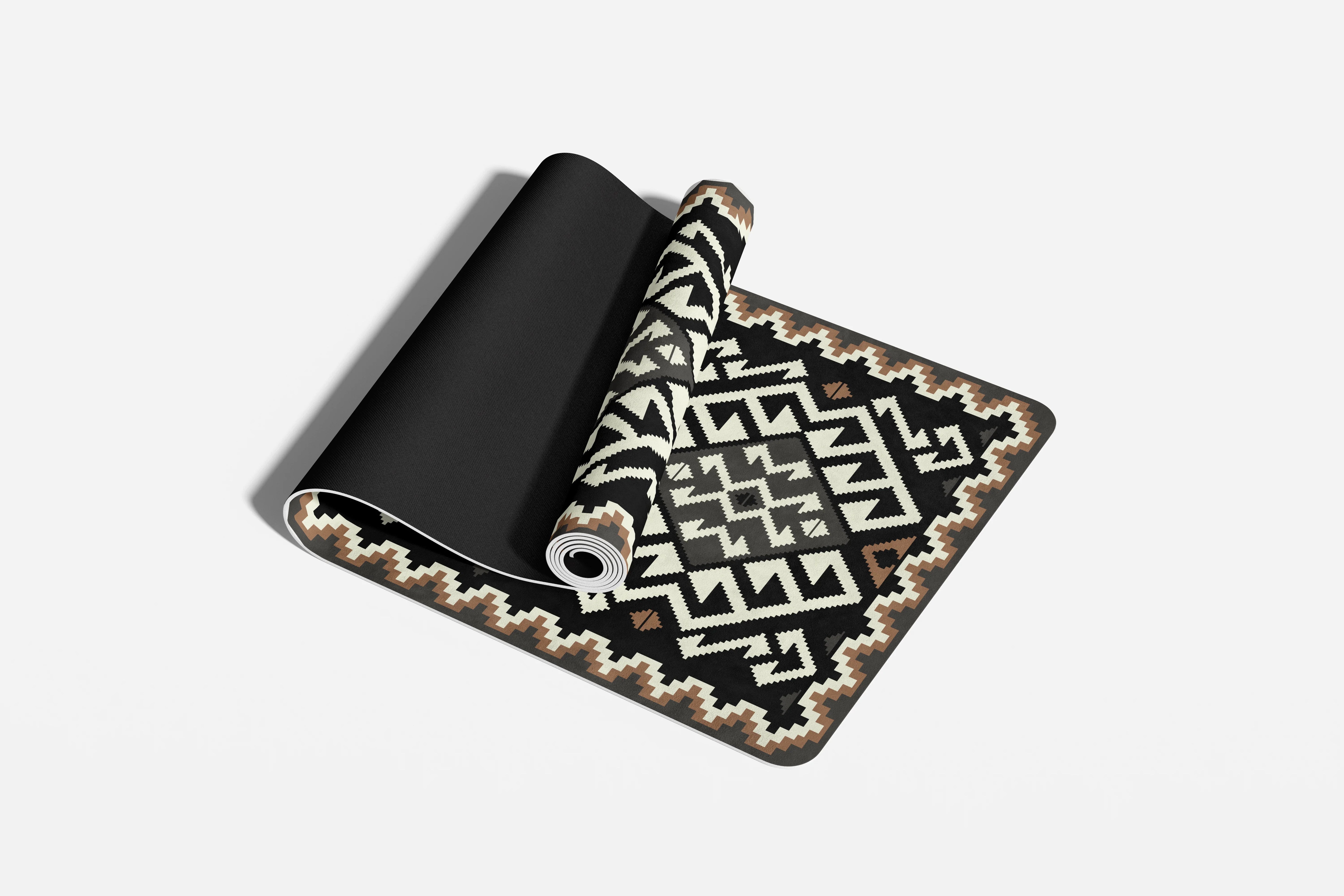 Yoga mat with geometric pattern on a white background